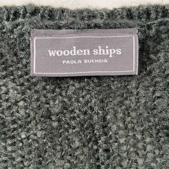 Wooden Ships Asymmetrical Hem Luxury Knit V-Neck Sweater Deep Dark Green S/M - Picture 6 of 7